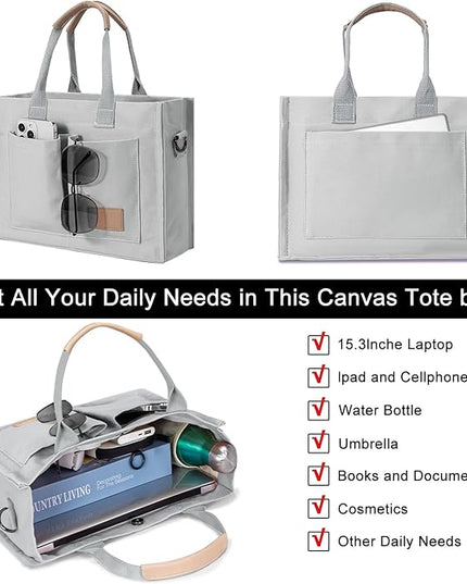 Canvas Tote Bag for Women Crossbody Work Purse with Pockets Top Handle Handbag Satchel Bags for Travel Nurse Teacher