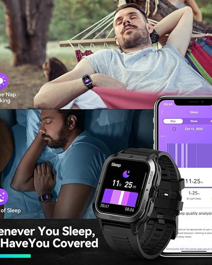AMAZTIM Smart Watch, 60 Days Extra-Long Battery, 50M Waterproof, Rugged Military Bluetooth Call(Answer/Dial Calls), 1.85" Ultra Large HD Display, AI Voice Assistant, Compatible for Android and iOS