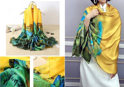 Fashion Scarves Scarf 100% Silk Feeling Scarf Silk Like Scarves Long Lightweight Sunscreen Shawls for Women
