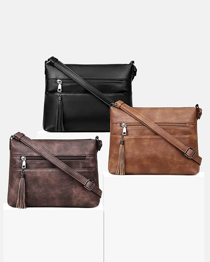 MASINTOR Crossbody Bags for Women, Lightweight Medium Crossbody Purse, Soft Leather Women's Shoulder Handbags with Tassel