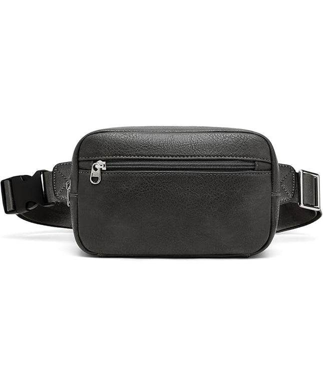 GOINSOUND Vegan Leather Men's Women's Outdoor Sports Waist Bag Fanny Packs with Adjustable Strap for Travel, Hiking, Climbing, Jogging, Hiking - Deep Grey