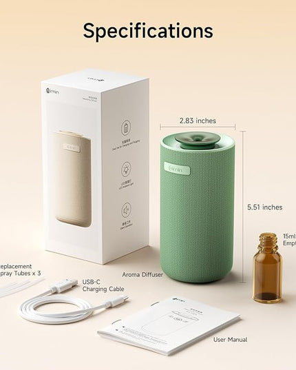 Waterless Cordless Essential Oil Aromatherapy Diffuser - Dual Home/Car Mode with Auto Start-Stop, Strong/Light Scent Adjustment, Air Freshener for Office, Car, Compatible with 5/10/15ml Bottles