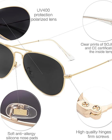 SOJOS Classic Aviator Polarized Sunglasses for Men Women Vintage Retro Style