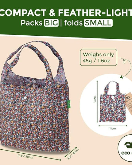 ECO CHIC Foldable Reusable Grocery Bags - Lightweight, Recycled & Reusable Shopping Bag - Waterproof Packable Tote