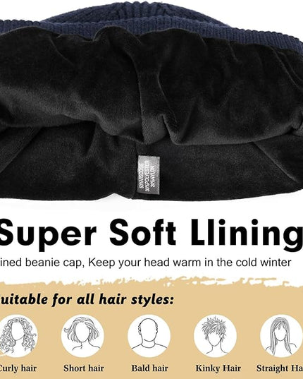 Wmcaps Winter Beanie for Men Women, Fleece Lined Beanie Soft Warm Knit Hat Ski Stocking Cuffed Cap