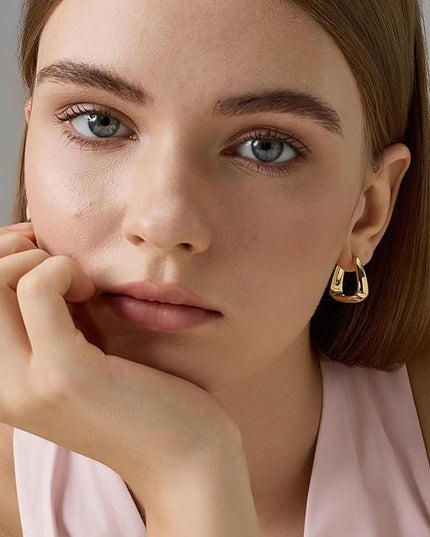 18K Gold Plated Chunky Hoop Earrings for Women Fashion Thick Gold Hoops Set Jewelry for Birthday Christmas Gifts