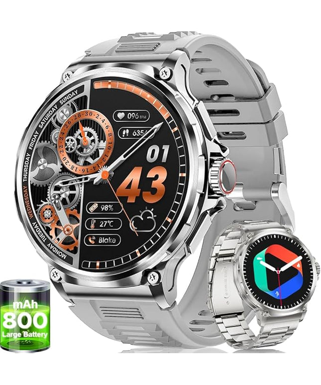 LIGE Military Smart Watch for Men,1.85" HD/800mAh Battery Smart Watches for Android iOS (Bluetooth Call Answer/Calls) Fitness Tracker with Heart Rate/Sleep Tracking Silver