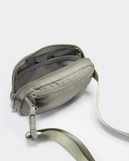 Pander Two Way Zipper Fanny Pack Nylon Everywhere Belt Bag for Women, Water Repellent Waist Packs, Crossbody Bags with Adjustable Strap (Grey Sage).