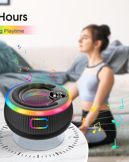 Bluetooth Speaker, Shower Speaker Stereo Sound, IPX7 Waterproof Speakers, Digital Display Portable Speaker with Suction Cup, LED Light, Small Wireless Speakers for Outdoor Party Beach Bathroom, Black