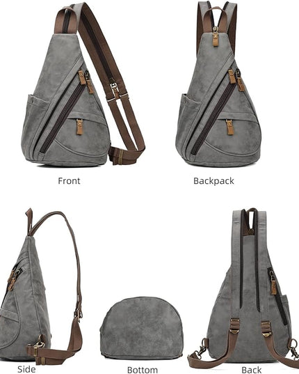 KL928 PU Leather Sling Bag - Small Crossbody Backpack Shoulder Casual Daypack Rucksack for Men Women(Dark Grey)