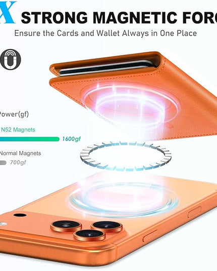 TUCCH for Magsafe Wallet with 6 Card Holders, RFID Blocking [Clear ID Window] PU Leather Men Women Folio Magnetic Phone Wallet for iPhone 17/16/15/14/13/12/Plus/Air/Pro/Pro Max Series, Orange