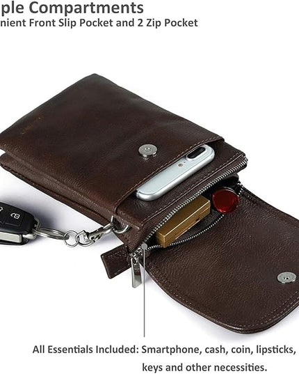befen Genuine Leather Small Crossbody Bags for Women Cell Phone Bag Cross Body Purses,Silver Zipper