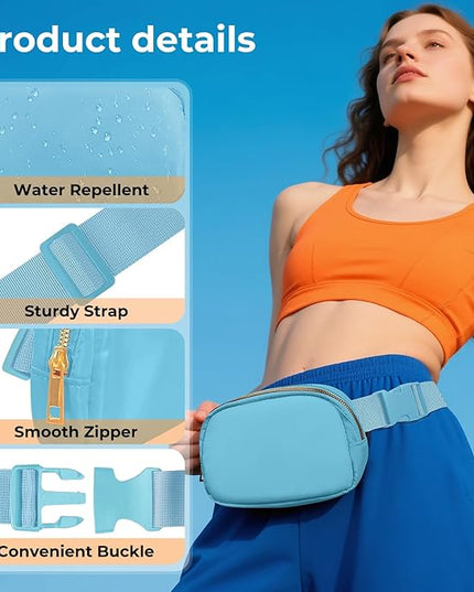 Cwualo Belt Bag Zipper Fanny Pack Crossbody Bags for Women,Fashion Nylon Waist Packs, Water Repellent Two Way wear with Adjustable Strap Gifts for Teenage Girls Women Men (lake blue)