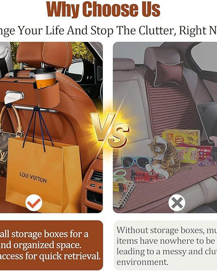 Backseat Car Organizers,4 in 1 Multifunctional Car Back Seat Storage Box with Drink Cup Holder Tissue Box, for Hold Phone,Snacks, Drinks, Handbag (LightBrown)