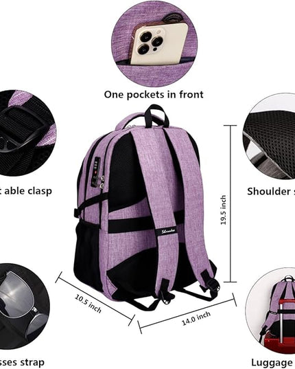 SHRRADOO Anti Theft Laptop Backpack Travel Backpacks with usb Charging Port for Women Men High School College Backpack Computer Bag Fits 17 Inch Laptop,Purple | Travel Backpacks, usb Charging Port, College Backpack, Computer Bag