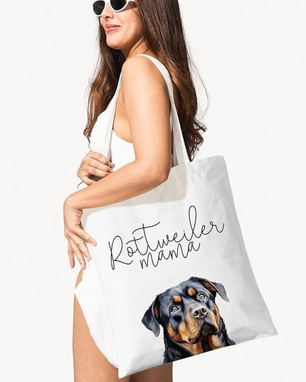 Dog Mama Canvas Tote Bag for Women, Dogs Lover Gift for Dog Mom, Birthday Christmas Cute Rottweiler Gifts For Women.