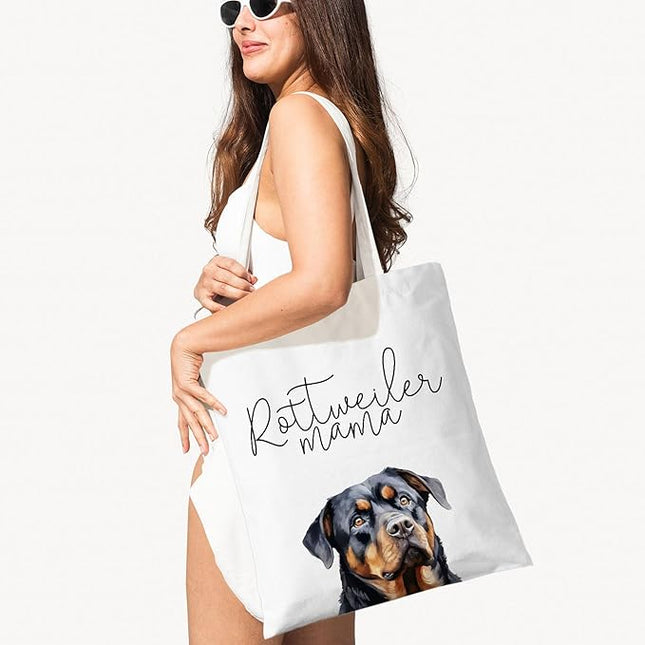 Dog Mama Canvas Tote Bag for Women, Dogs Lover Gift for Dog Mom, Birthday Christmas Cute Rottweiler Gifts For Women.