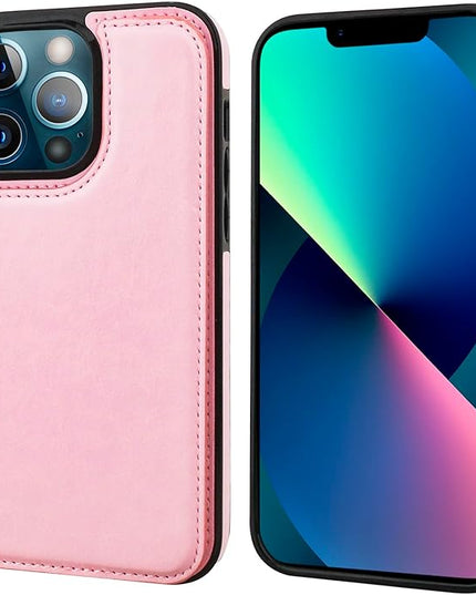 ONETOP Compatible with iPhone 13 Pro Max Wallet Case with Card Holder,PU Leather Kickstand Card Slots Case, Double Magnetic Clasp and Durable Shockproof Cover 6.7 Inch(Pink)