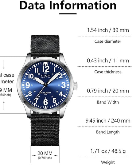 CIVO Analog Wrist Watches for Men: Waterproof Stainless Steel Mens Watches - Silver Watch with Easy Read Dial Men's Watch for Gift