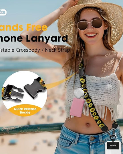 Phone Lanyard Crossbody, Flower Cell Phone Strap for Around The Neck Adjustable, Floral Teacher Anti Theft Cute Lanyard for iPhone Case ID Holder Keys Accessories Travel Essential