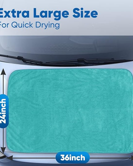 HOMEXCEL Professional Car Drying Towel (36"x 24") with Twisted-Loop Technology, 1200GSM for a Streak-Free Finish – Microfiber Towels for Cars, Trucks, SUVs, RVs and Motorcycles, Lake Green