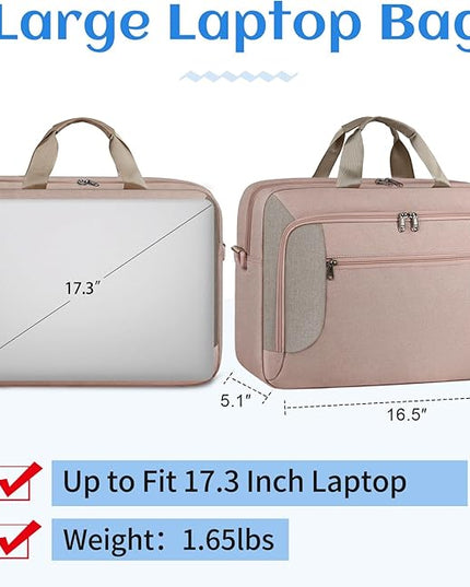 Laptop Bag 17.3 Inch Laptop Briefcase Large Waterproof Laptop Case for Men Women Business Office Work Computer Bag 17 Inch Adjustable Shoulder Messenger Bag, Pink