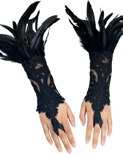 HOMELEX Women Black Lace Feather Gloves Witch Angel Costume Accessories Swan Wings Wrist Bands