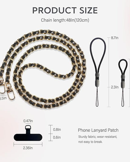 Universal Crossbody Patch Phone Lanyards - 2 Pads, 1 Leather Phone Strap, 1 Adjustable Finger Strap - Compatible with Most Smartphones (48in)