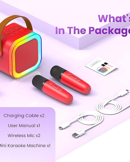 Karaoke Machine for Kids Adults, Portable Bluetooth Speaker with 2 Wireless Karaoke Microphones, 2026 TOP Birthday for Girls Boys 3,4,5,6,7,8+Year Old Toddler Toys Karaoke Player(Red)