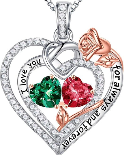 Iefil Christmas Gifts for Wife Women - 925 Sterling Silver Double Birthstone Necklace, Anniversary Birthday Gifts for Women, Jewelry Gift for Wife Girlfriend Mom Her