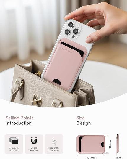 Magnetic Wallet for iPhone, Compatible with MagSafe Adjustable Stand Wallet, RIFD Blocking Leather Magnetic Card Holder for iPhone 17/16/15/14/13/12 Series, Not for iPhone 13/12 Mini(Pink)
