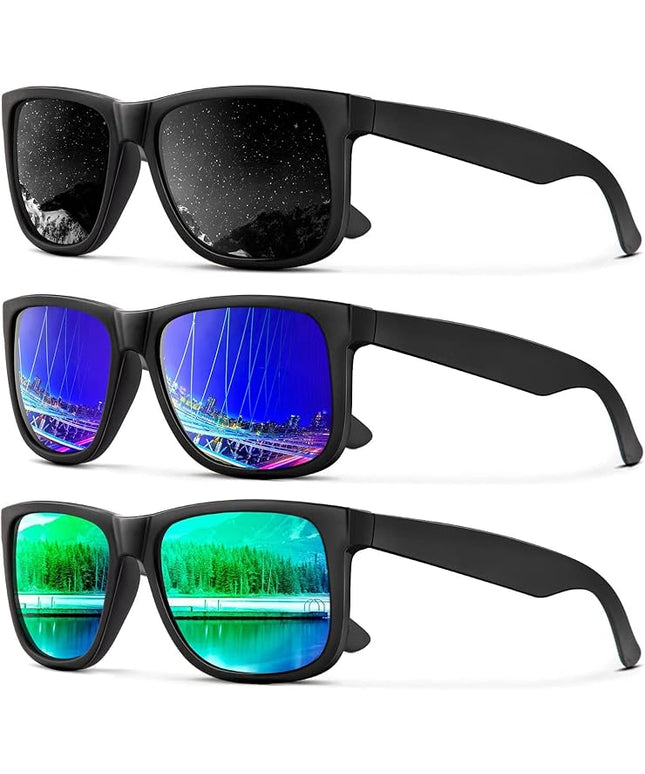 KALIYADI Sunglasses Men Polarized Sun glasses for Mens Womens Classic Matte Black Frame UV Protection 3pack