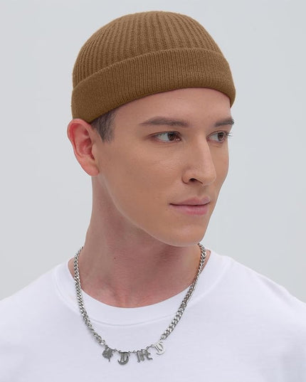 ROYBENS Thin Swag Wool Short Fisherman Beanie for Men Women, Knit Cuff Trawler Beanie Watch Hat, Soft Spring Fall Skull Cap