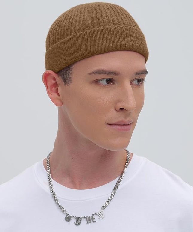ROYBENS Thin Swag Wool Short Fisherman Beanie for Men Women, Knit Cuff Trawler Beanie Watch Hat, Soft Spring Fall Skull Cap