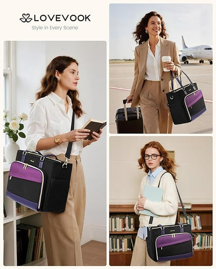 LOVEVOOK Teacher Tote Bag, Laptop Bag for Women with Large Cup Holder & Accordion File Area, Work Tote Bag for Business