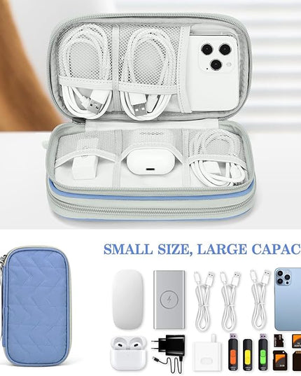 FYY Travel Cable Organizer Pouch Electronic Accessories Carry Case Portable Waterproof Double Layers All-in-One Storage Bag for Cord, Charger, Phone, Pattern Blue