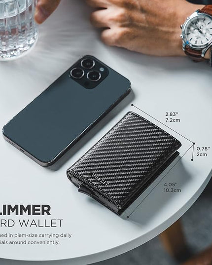 VULKIT Pop up Card Wallet Minimalist Cash Wallets RFID Blocking Leather Smart Credit Card Holder with ID window for Men (Carbon Black)