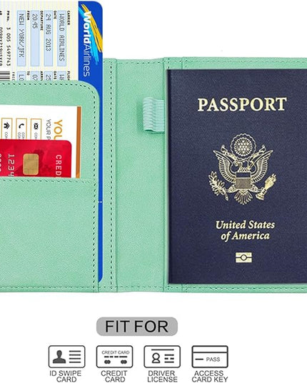 Melsbrinna Premium Leather Passport Holder Covers Case, Waterproof Rfid Blocking Travel Wallet Passport Holder with Pen Holder, Cute Passport Book for Women/Men