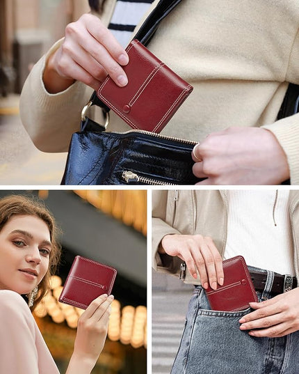 TFKGS Slim Wallet for Women RFID Wallet Women Small Wallets Woman Thin Credit Card Holder RFID Blocking Bifold Compact Pocket Ladies Leather Red Mini Purse