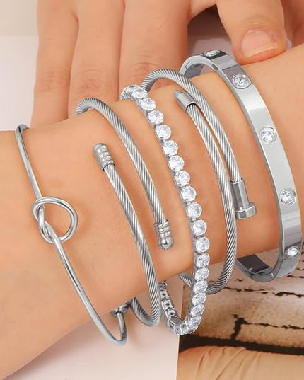 18 K Gold Plated Love Bangle Bracelet Stack Cuff Jewelry for Women Jewelry Set for Women Gift with Box