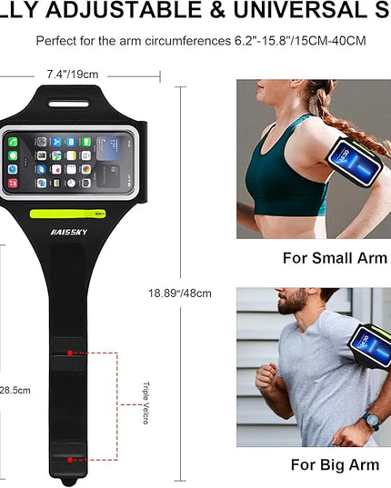 Cell Phone Running Armband with Zipper Pocket Armband Case Running Holder for iPhone 16 Pro Max/15/14 Pro Max/13/12 /11 Pro Max/XS/XR,Galaxy S20 S10,Sweatproof Arm Band with Card/Key Bag