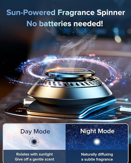 Ceeniu 2025 New UFO Car Air Freshener, Solar Powered Auto Rotary, Aluminum Alloy, Supports DIY perfumes, Natural French Fragrance, Cologne & Mint Ice Scent, Two Oils, F21 Aroma Diffuser, Car Fragrance