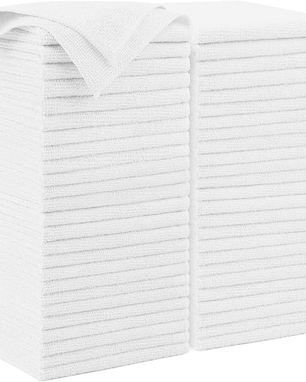 AIDEA Microfiber Cleaning Cloth White 50PK, Microfiber Towels for Cars, Premium Car Cloths, Dusting Cloth Lint Free Cleaning Rags for SUVs, House, Kitchen, Window, Workshops,12×12"