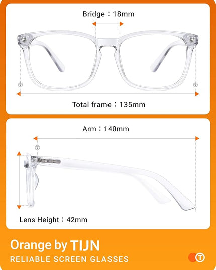TIJN Blue Light Blocking Glasses for Women Men Clear Frame Square Nerd Eyeglasses Anti Blue Ray Computer Screen Glasses