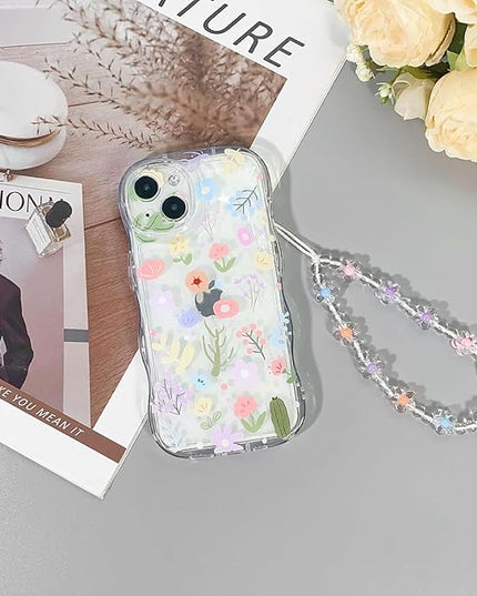 for iPhone 13 Pro Max Clear Floral Case | Cute, Flower, Wave Border, for Girls, Women, Pattern, Shockproof, Protective, Girly-Colorful