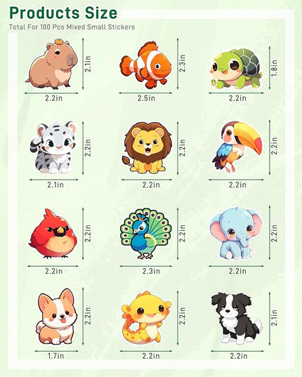 100 Pcs Chibi Cute Animal Stickers for Teens Adults Kids, Waterproof Vinyl Decal Pack for Water Bottle, Kawaii Cartoon Animal Sticker for Laptop,Luggage,Skateboard,Classroom Prizes,Party Decor