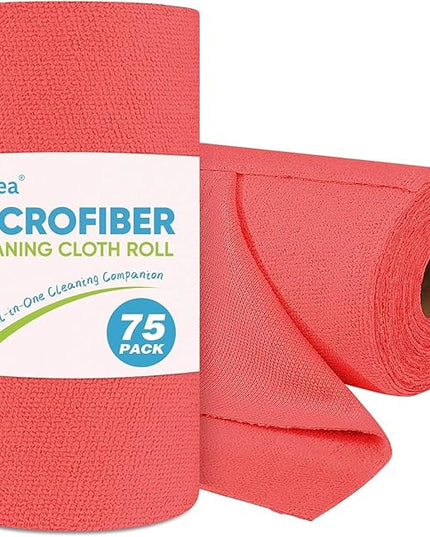 AIDEA Microfiber Cleaning Cloth Roll, 75PK Red, Reusable Paper Towels Tear Away Cloth, Microfiber Towels Washable Shop Rags, Lint Free Cleaning Rags for House, Kitchen, Window, 11.5"×11.5"