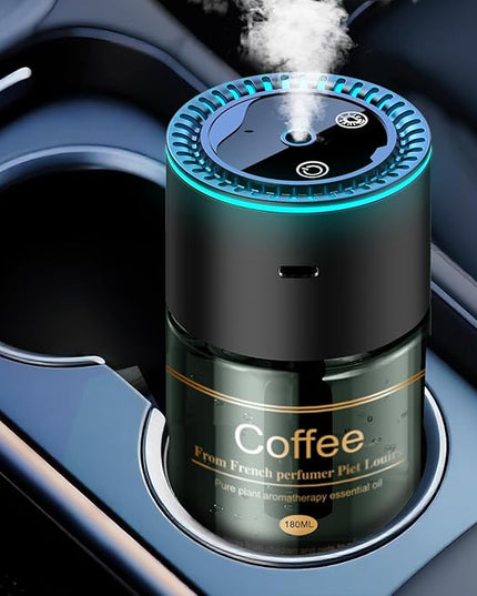 Smart Car Air Freshener Diffuser - 270-Day Long-Lasting Essential Oil (6.09oz/180ml), Auto On/Off Sensor, Ultrasonic Dual Modes, Multi-Mode Adjustable, Natural French Fragrance Oils, Coffee ﻿