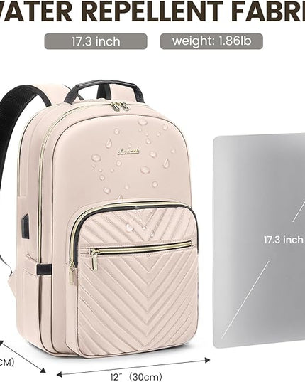 LOVEVOOK Laptop Backpack for Women 17.3 inch,Cute Womens Travel Backpack Purse,Professional Laptop Computer Bag,Waterproof Work Business College Teacher Bags Carry on Backpack with USB Port,Nude