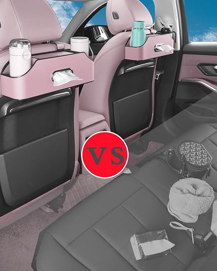 HOLDCY Car Back Seat Organizer with 2 Drink Cup Holder - Tissue Box and Storage Box Hook - Multi-functional Storage - Great for Kids and Travel (Pink)